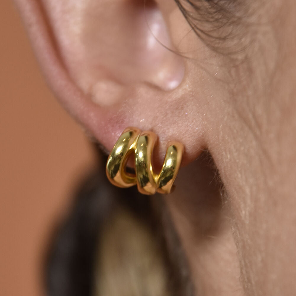 Culturesse Aline Artsy Tri Curve Earrings (Gold Vermeil)