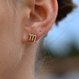 Culturesse Scorpio Zodiac Zirconia Pave Stud Earrings (Gold)