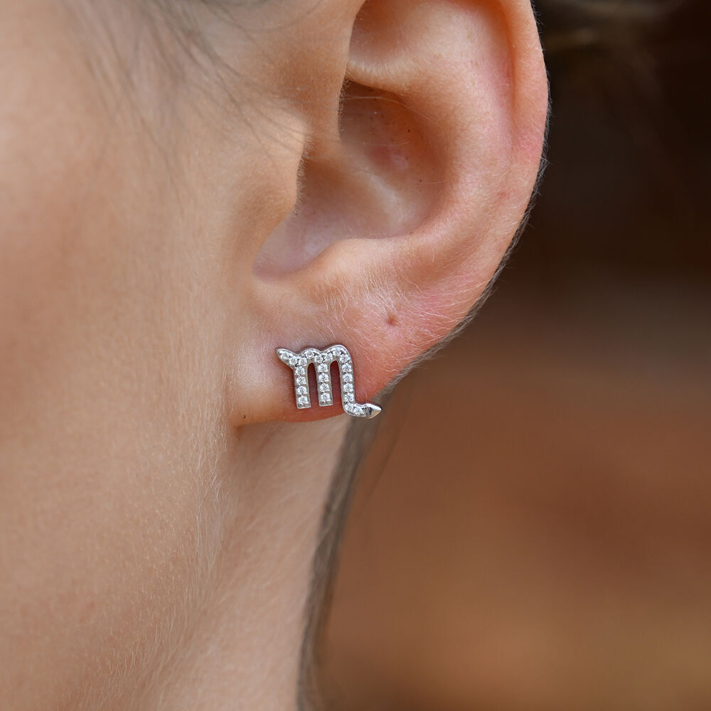 Culturesse Scorpio Zodiac Zirconia Pave Stud Earrings (Silver)