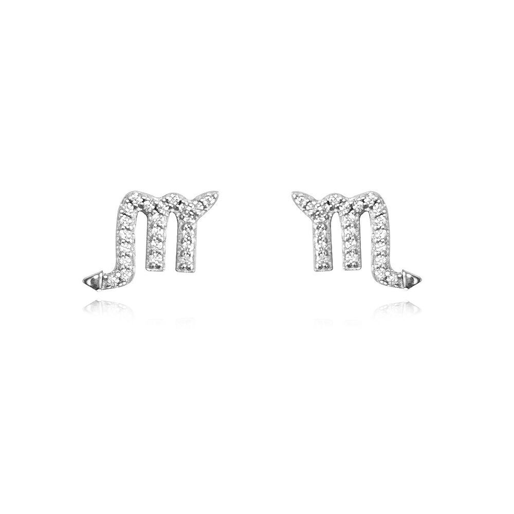 Culturesse Scorpio Zodiac Zirconia Pave Stud Earrings (Silver)