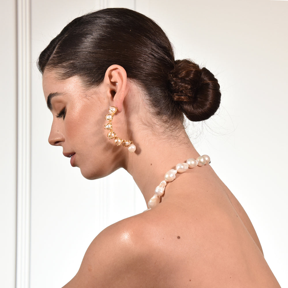 Culturesse Francine 24K Luxury Pearl Sculpture Earrings