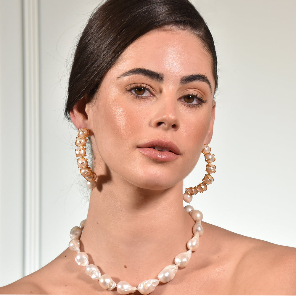 Culturesse Francine 24K Luxury Pearl Sculpture Earrings