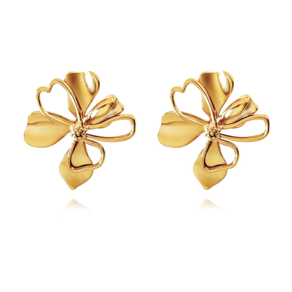 Culturesse Jolean Sculptured Flower Statement Earrings (Gold)