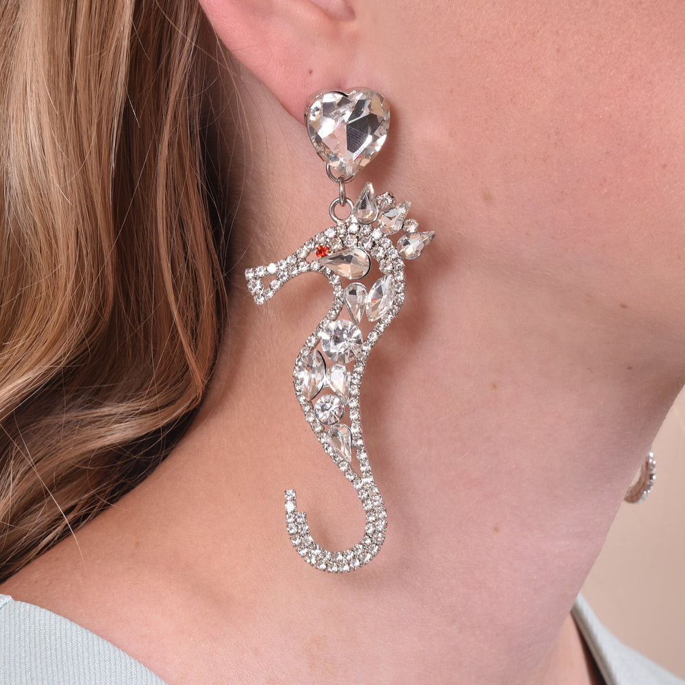 Culturesse Lexi Seahorse Rhinestone Drop Earrings