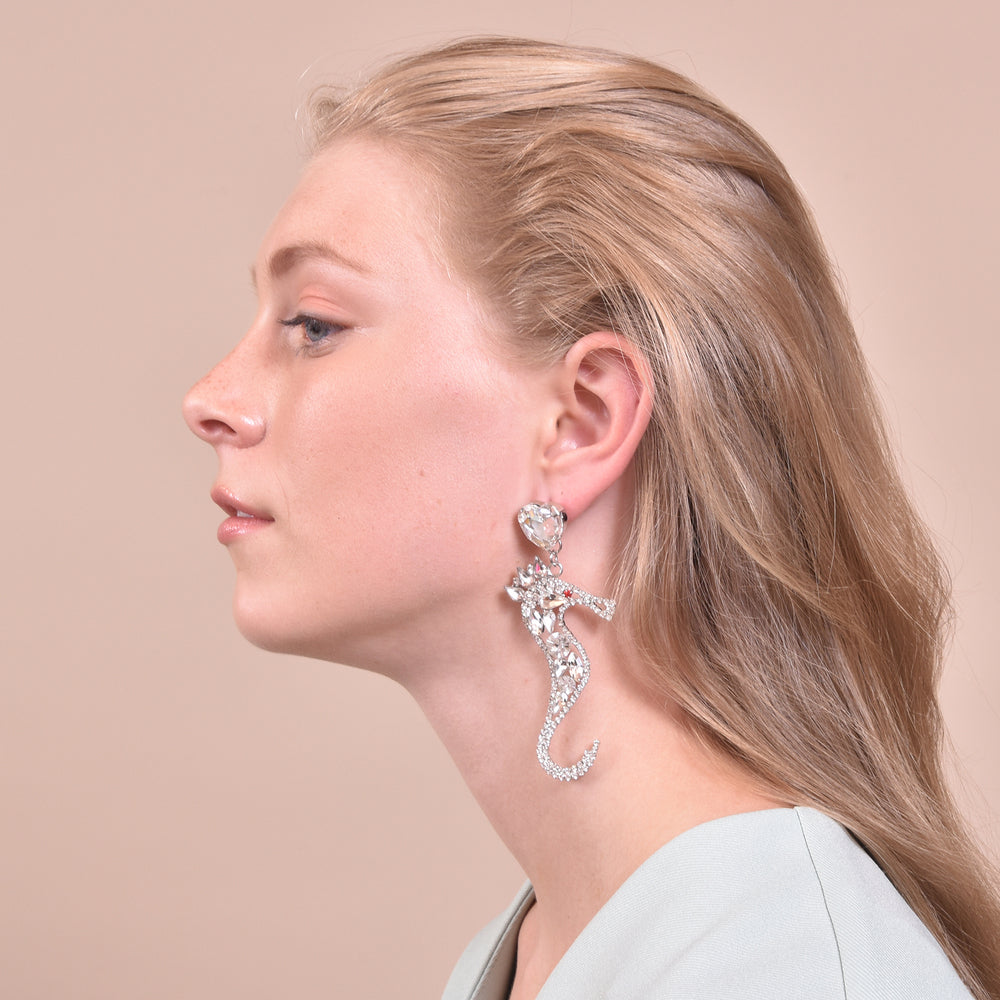 Culturesse Lexi Seahorse Rhinestone Drop Earrings