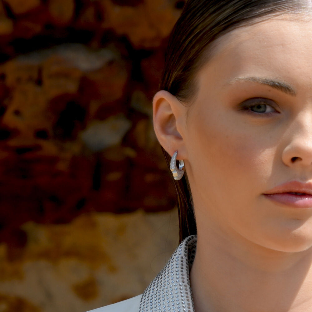 Culturesse Marlowe Artisan Shard-Edge Diamante Huggie Earrings (Silver)