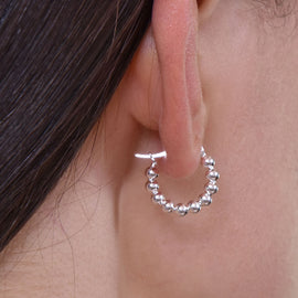 Culturesse Bryn Beaded Silver Huggie Earrings