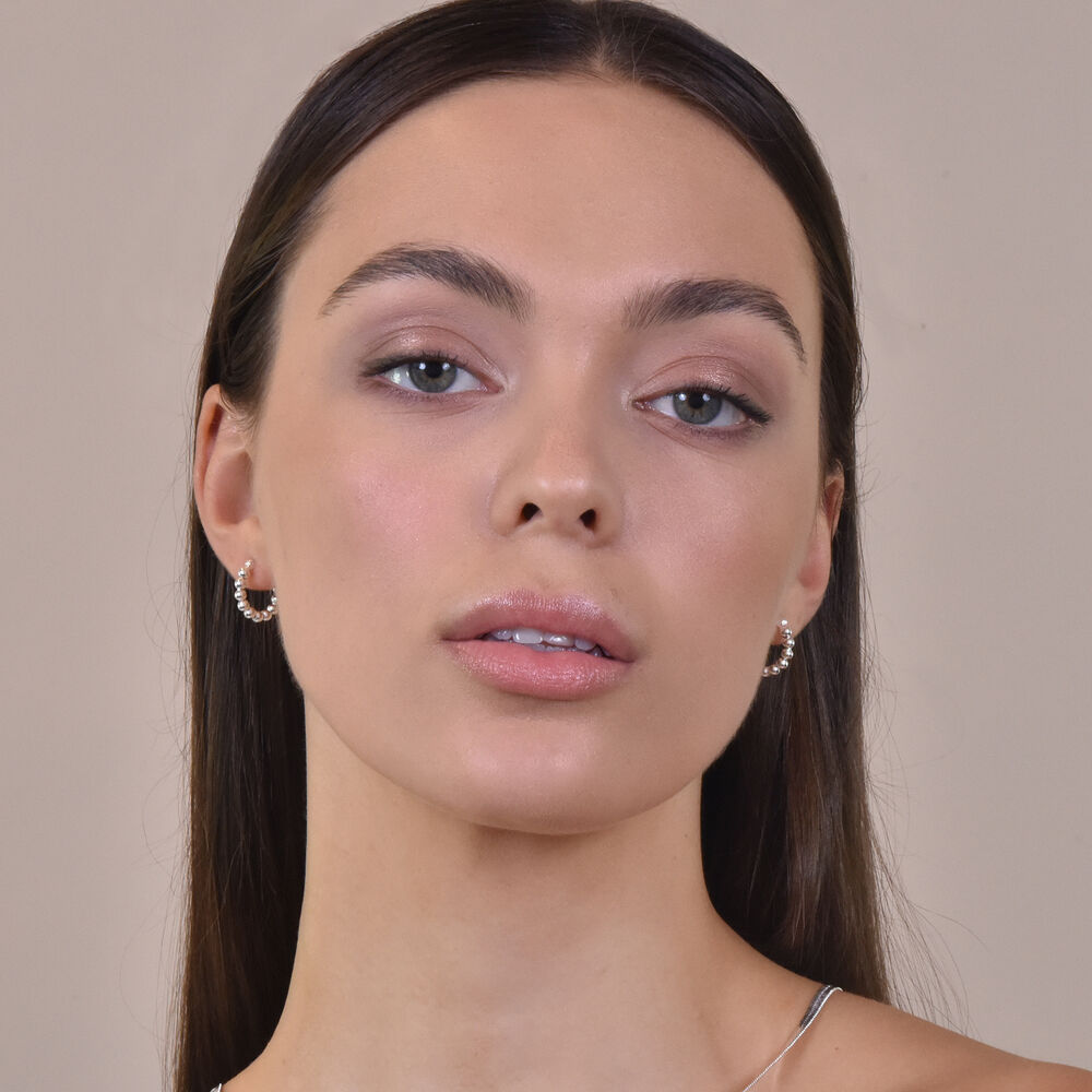 Culturesse Bryn Beaded Silver Huggie Earrings