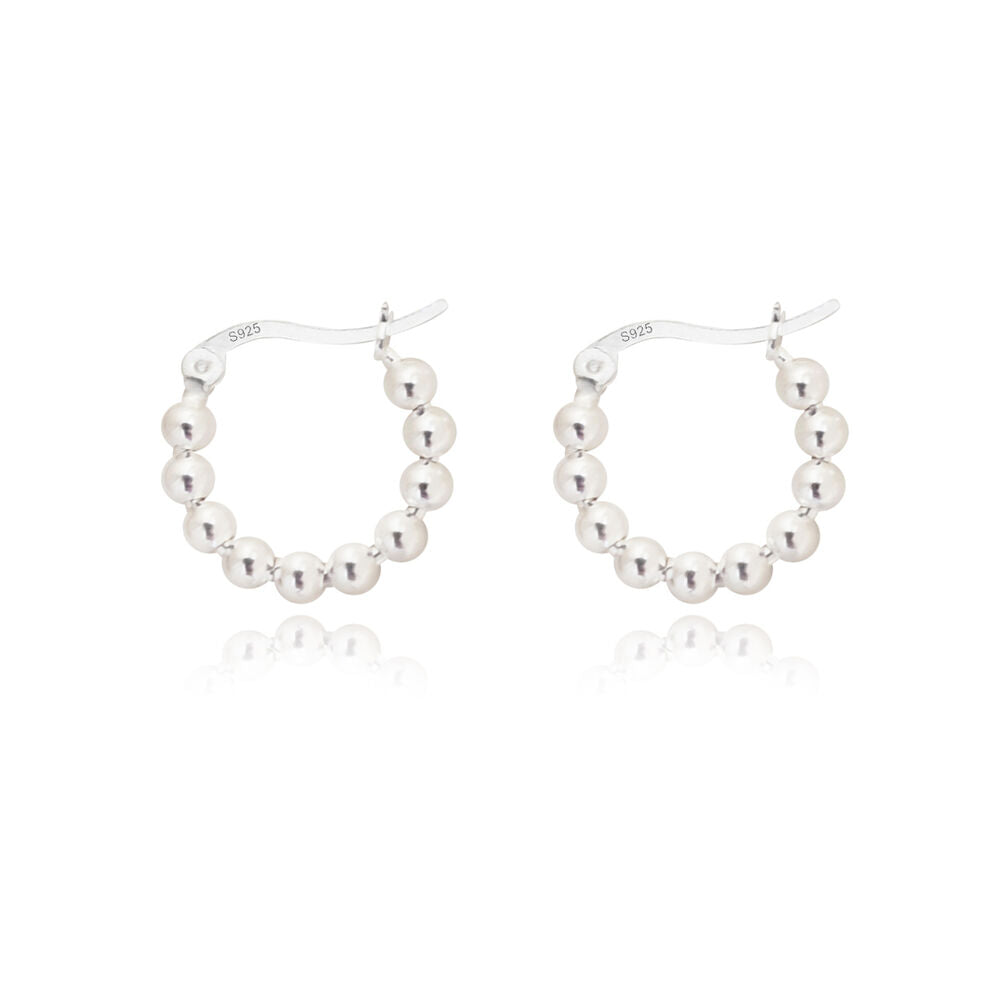 Culturesse Bryn Beaded Silver Huggie Earrings