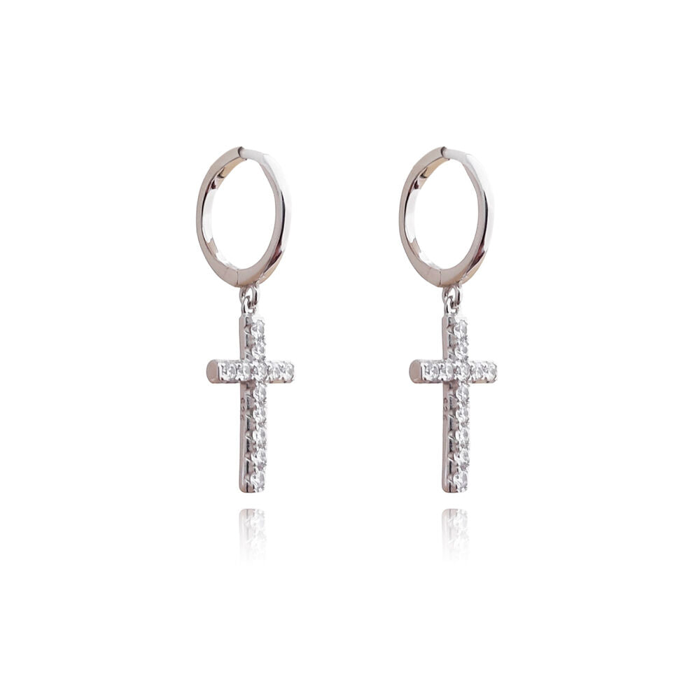 Culturesse Trinity Silver Cross Drop Earrings