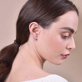 Culturesse Honesty Rhodium Crystal Stud Earrings