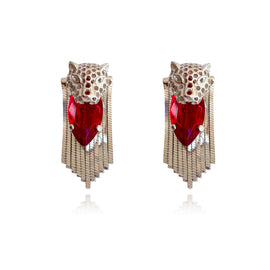 Culturesse Ludovica Luxury Snow Leopard Crystal Earrings (Solid Silver)