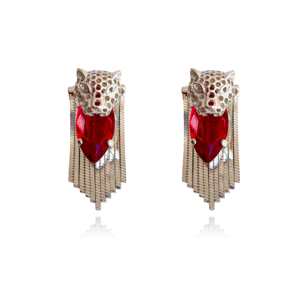 Culturesse Ludovica Luxury Snow Leopard Crystal Earrings (Solid Silver)