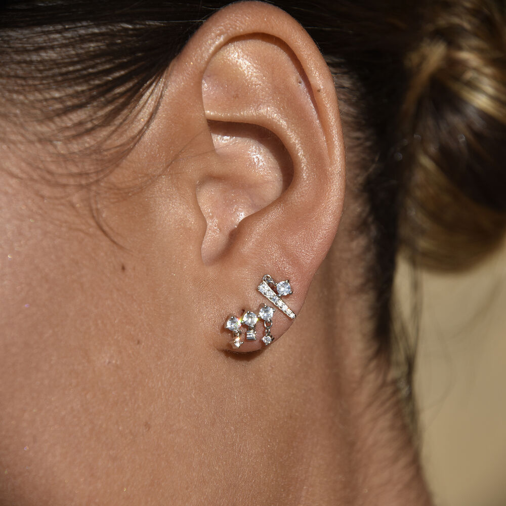 Culturesse Crisann Diamante Spike Stud Earrings (Silver)