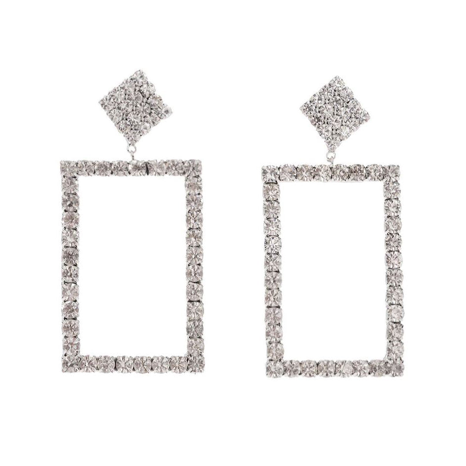 Culturesse Gemette Rectangular Rhinestone Catwalk Earrings