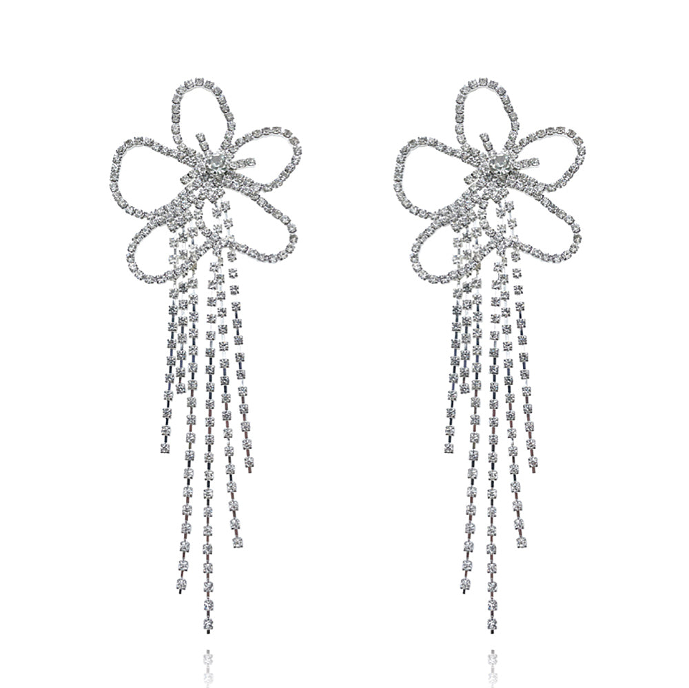 Culturesse Augustin Catwalk Diamante Tassel Flower Earrings