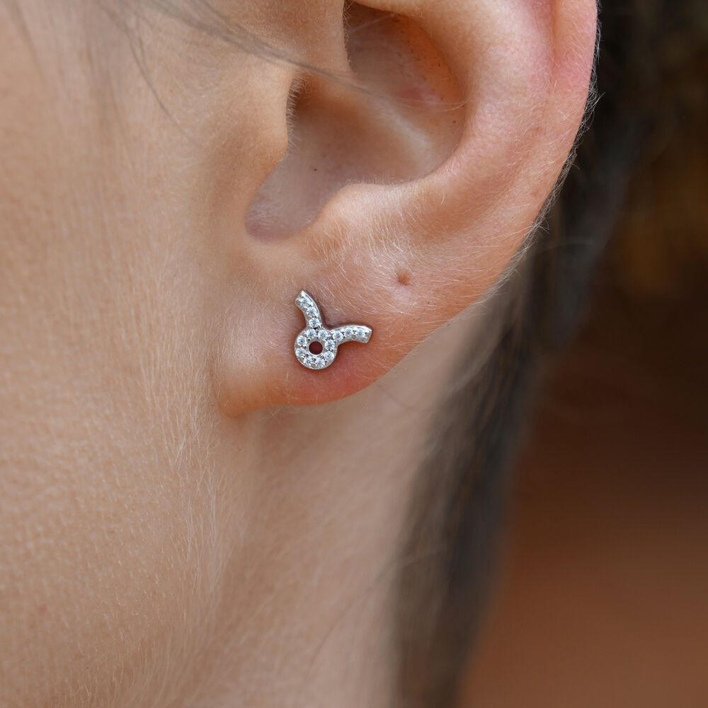 Culturesse Taurus Artisan Zirconia Pave Stud Earrings (Silver)