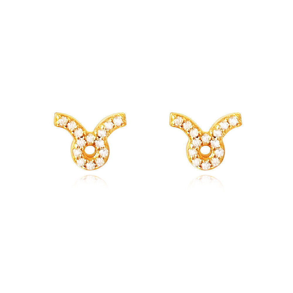 Culturesse Taurus Zodiac Zirconia Pave Stud Earrings (Gold)