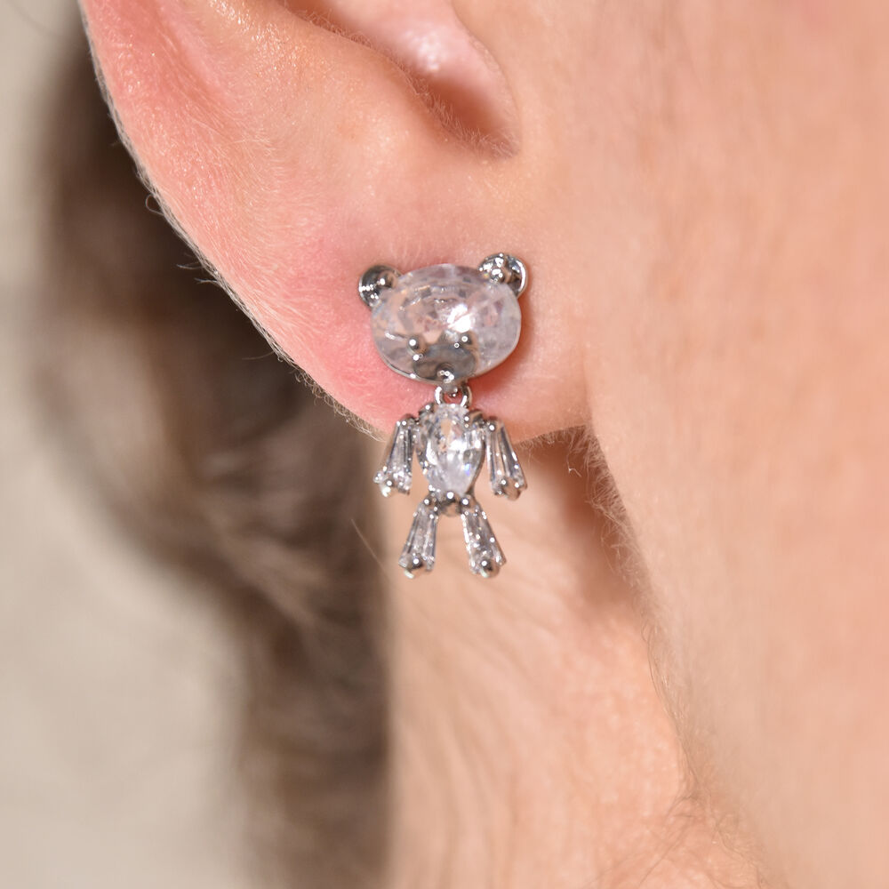 Culturesse Ted Zirconia Dainty Teddy Earrings