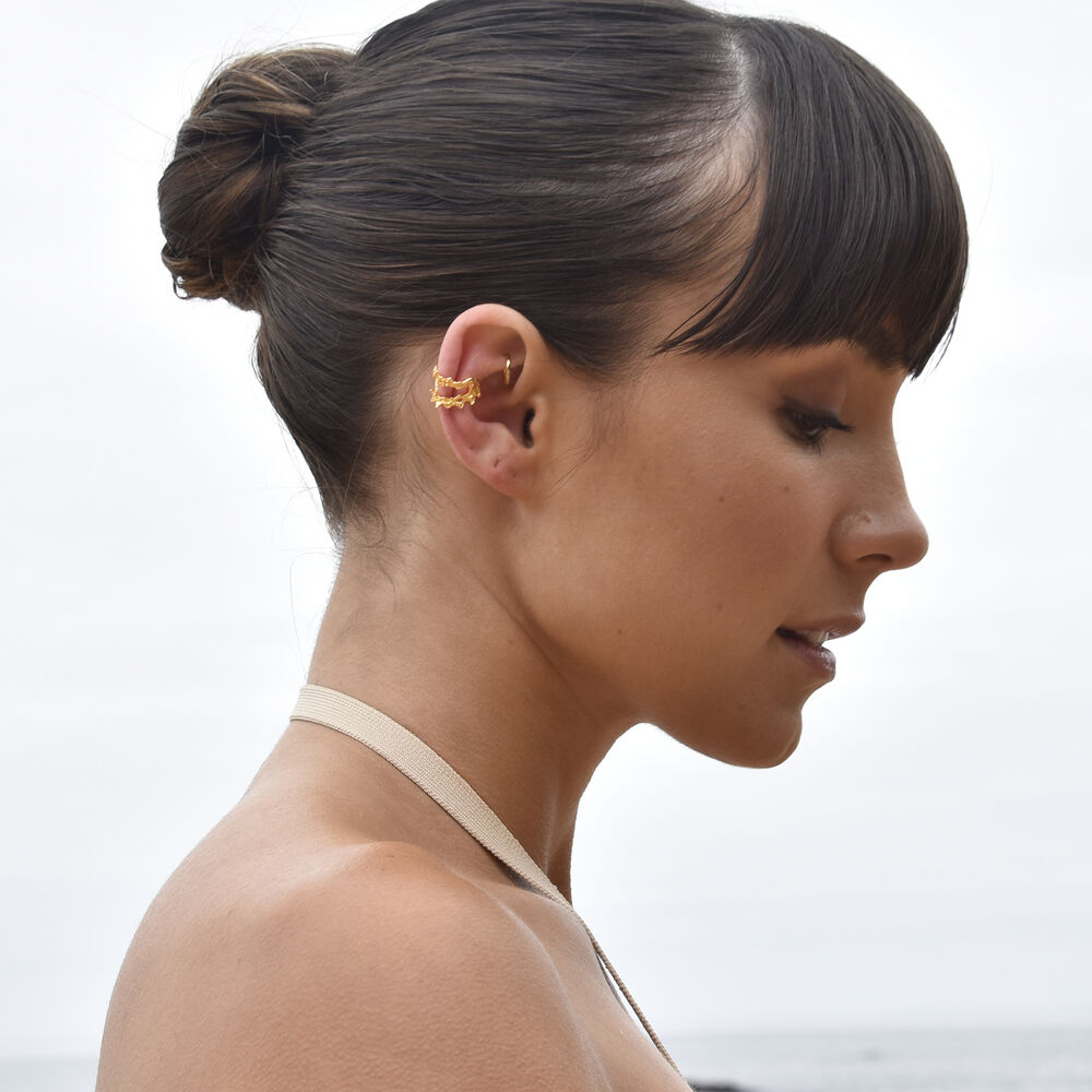 Culturesse Ivor Ear Contour Textured Twin Line Cuff Earring (Single Piece)