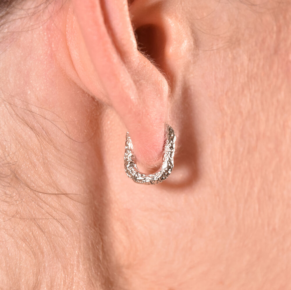 Culturesse Elma Textured Dainty Huggie Earrings - Silver