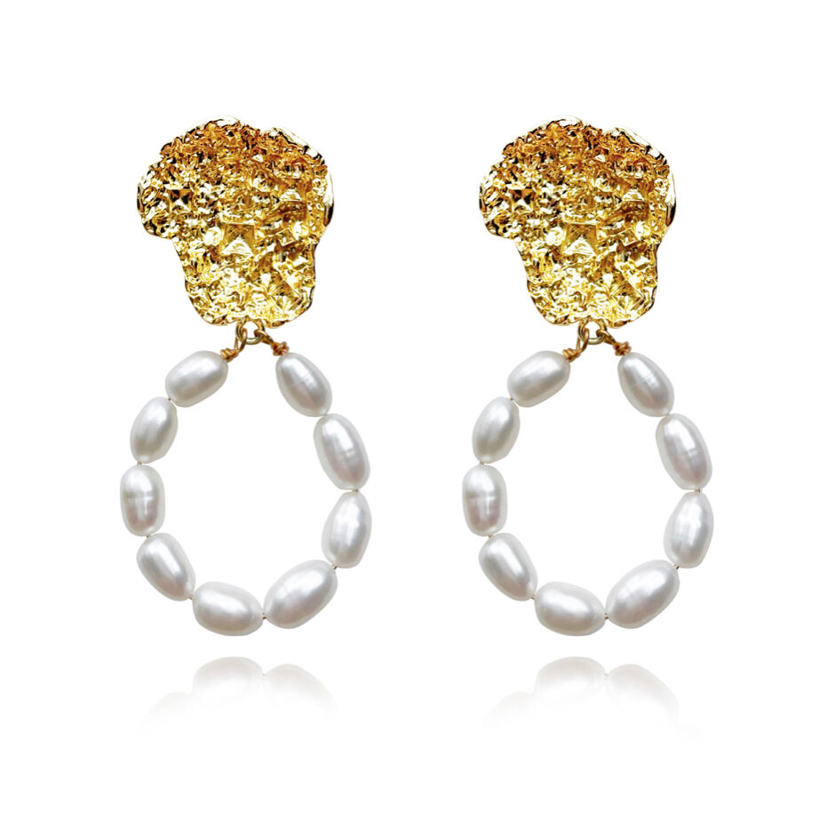 Culturesse Camila 24K Sculpture Pearl Drop Earrings