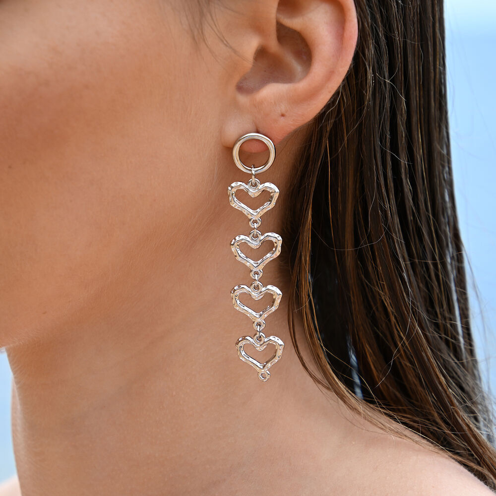 Culturesse Haven Artisan Sculptured Heart String Earrings (Silver)