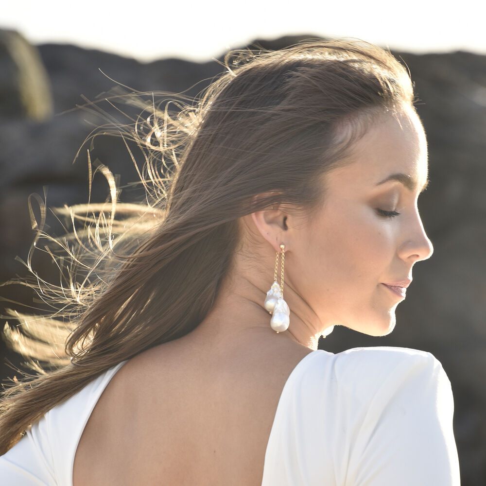 Culturesse Lorene Luxury 24K South Sea Twin Baroque Pearl Earrings