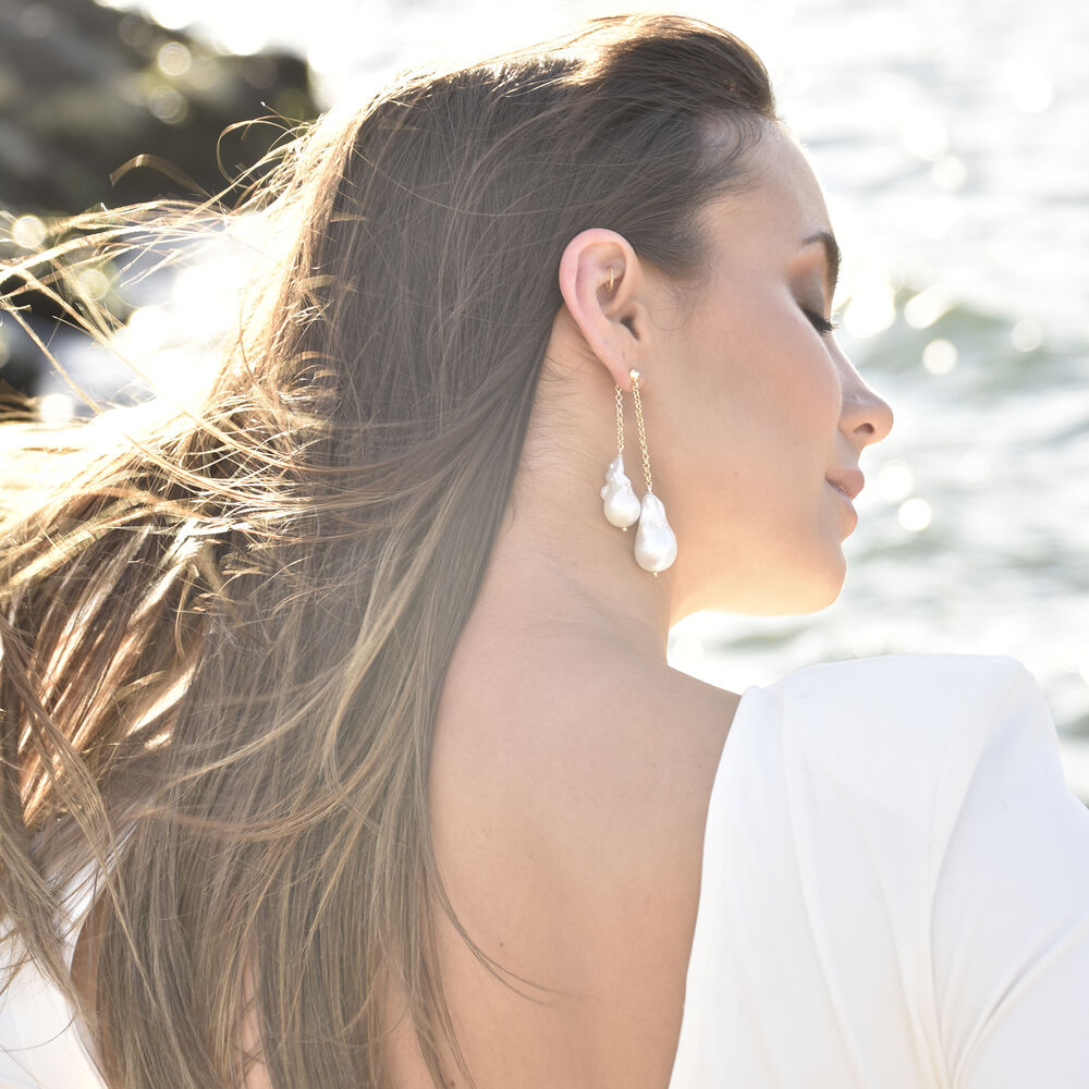 Culturesse Lorene Luxury 24K South Sea Twin Baroque Pearl Earrings