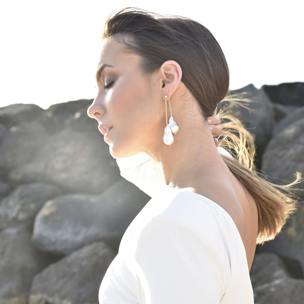 Culturesse Lorene Luxury 24K South Sea Twin Baroque Pearl Earrings