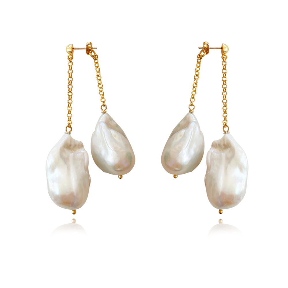 Culturesse Lorene Luxury 24K South Sea Twin Baroque Pearl Earrings