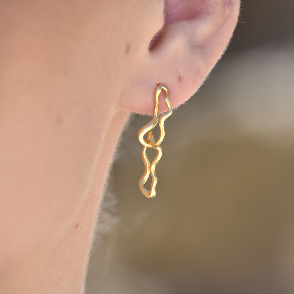 Culturesse Gisela Twin Sculpture Line Drop Earrings (Gold Vermeil)
