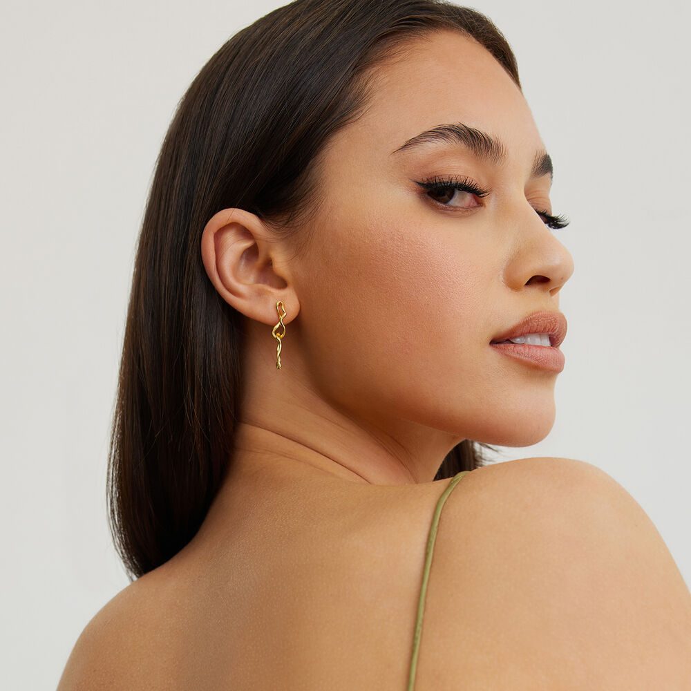 Culturesse Gisela Twin Sculpture Line Drop Earrings (Gold Vermeil)