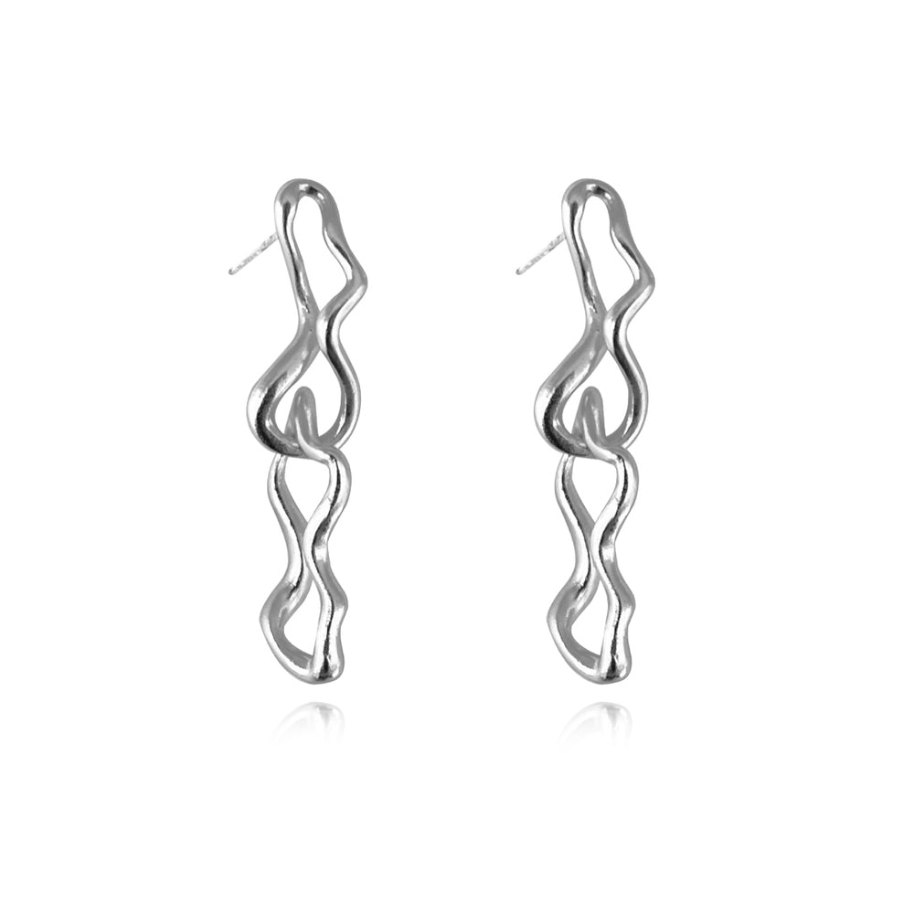 Culturesse Gisela Twin Sculpture Line Drop Earrings (Silver)