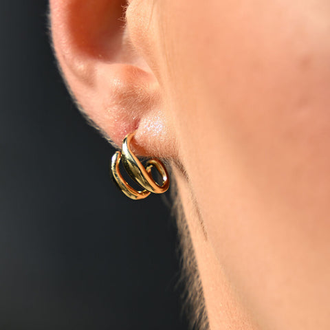 Culturesse Asta Sculptural Twin Line Earrings (Gold)