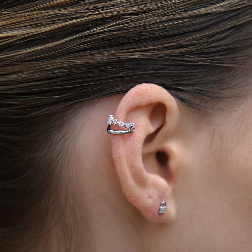 Culturesse Bente Artisan Diamante Cuff Earring (Silver)