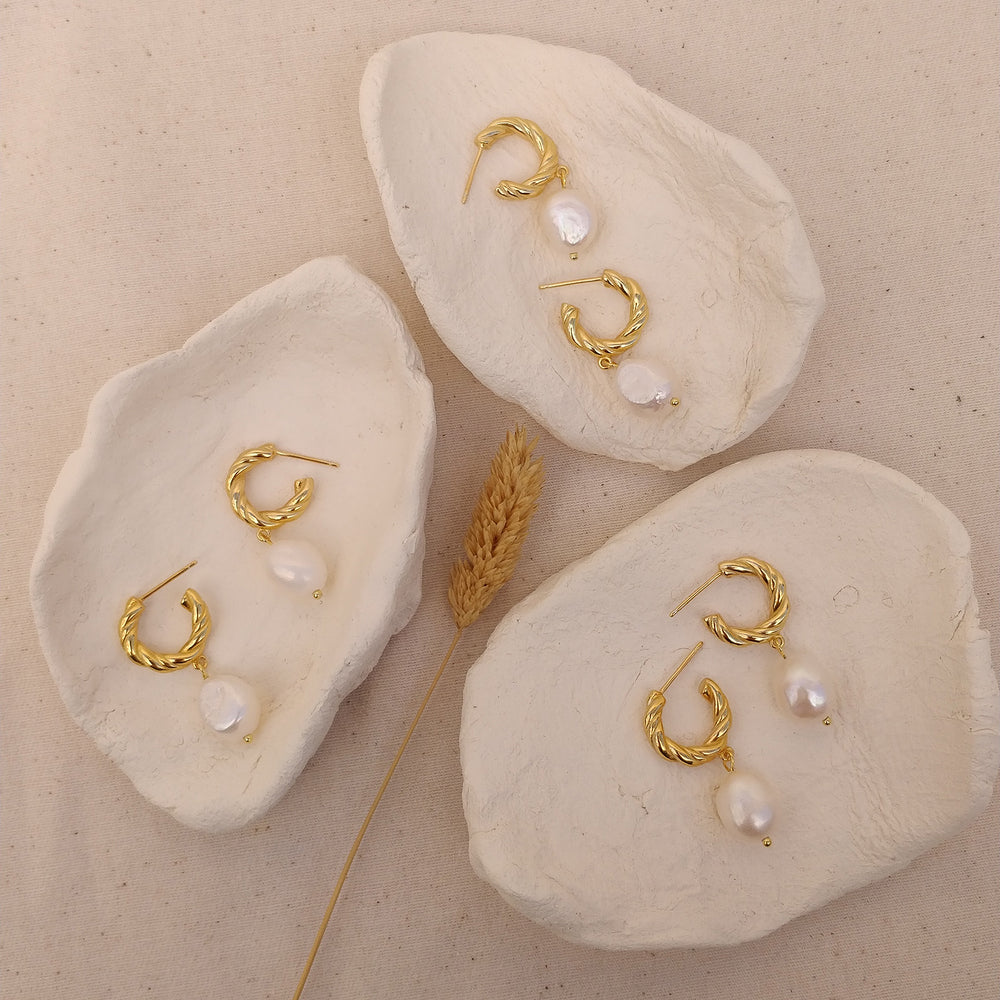 Culturesse Adley Pearl Drop Earrings (Gold Vermeil)