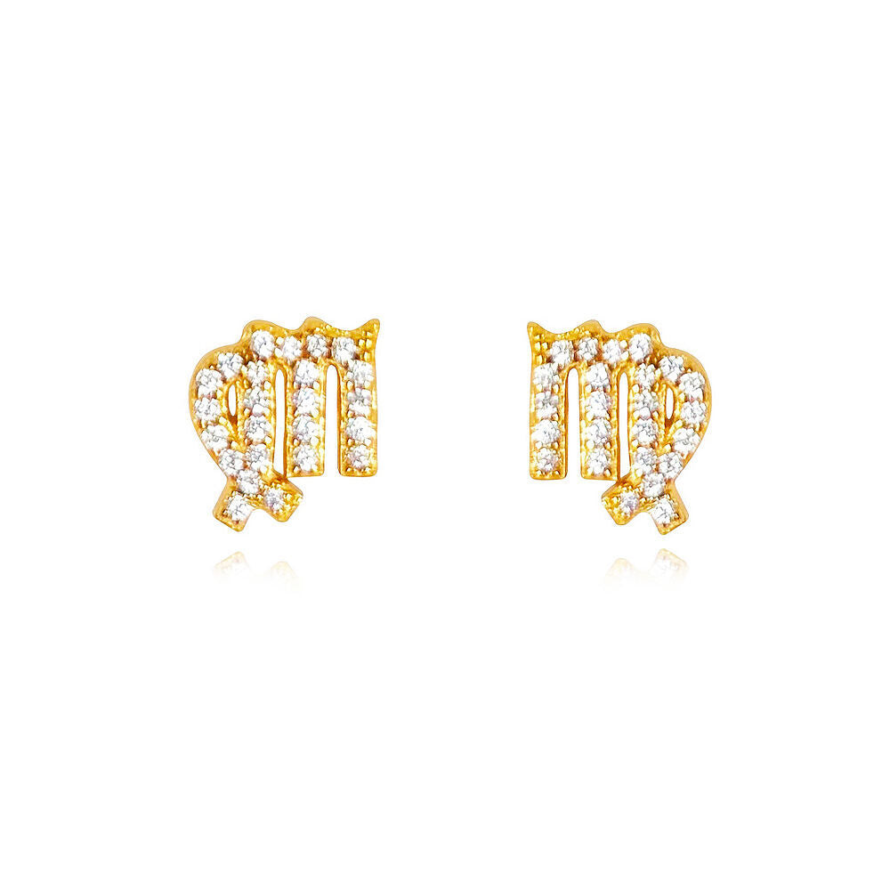 Culturesse Virgo Zodiac Zirconia Pave Stud Earrings (Gold)