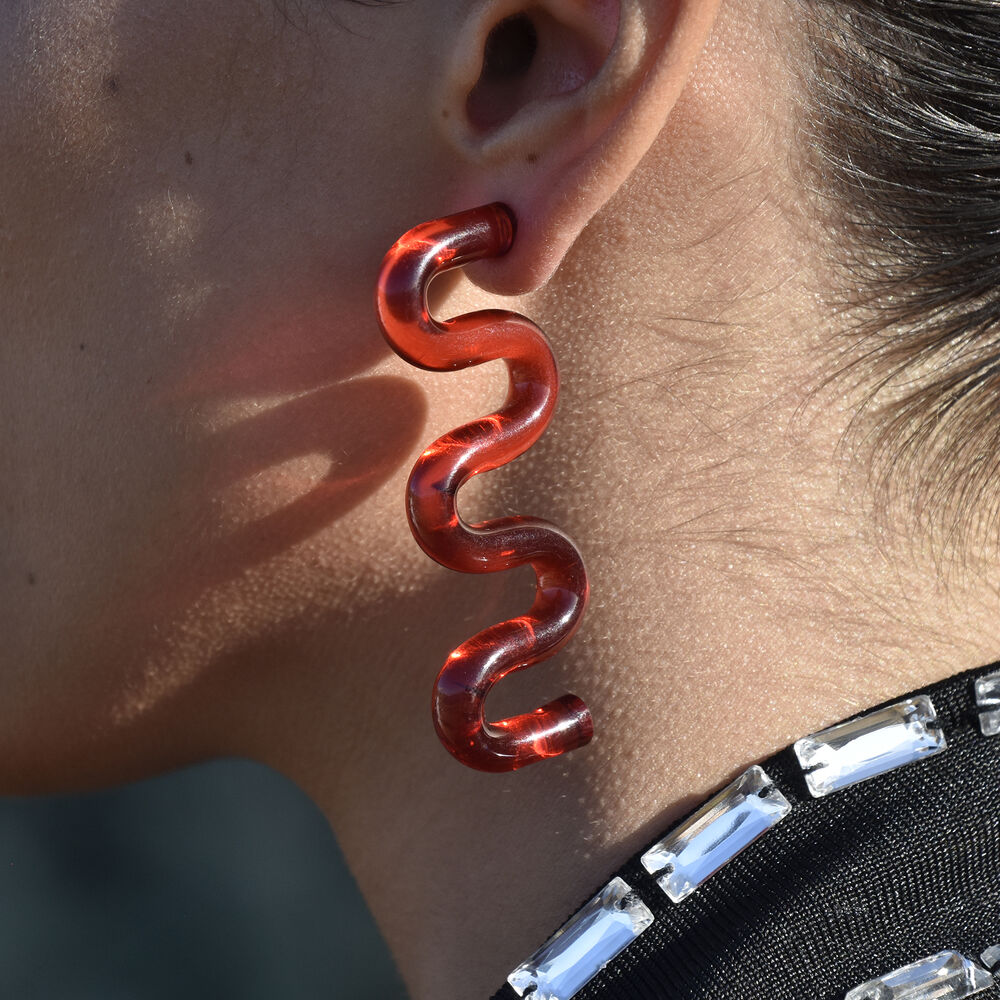 Culturesse Darya Artsy Wave Earrings (Red)