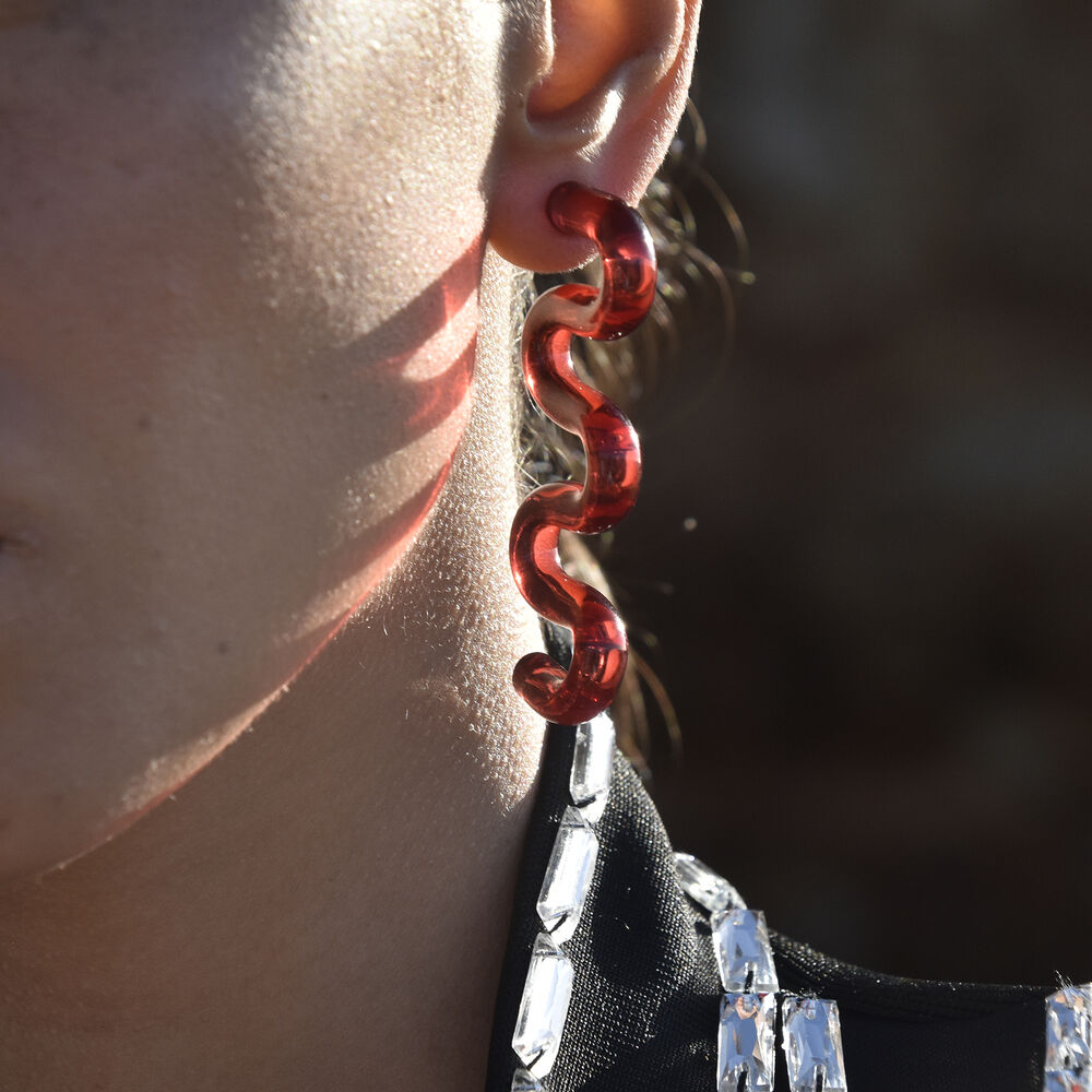 Culturesse Darya Artsy Wave Earrings (Red)