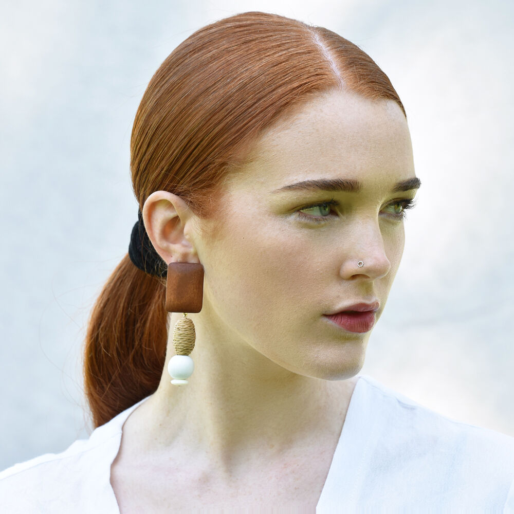 Culturesse Giulia Wooden Drop Earrings
