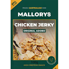Mallorys Jerky Adobo Chicken 100g Savoury Tangy Snack (for Human Consumption)