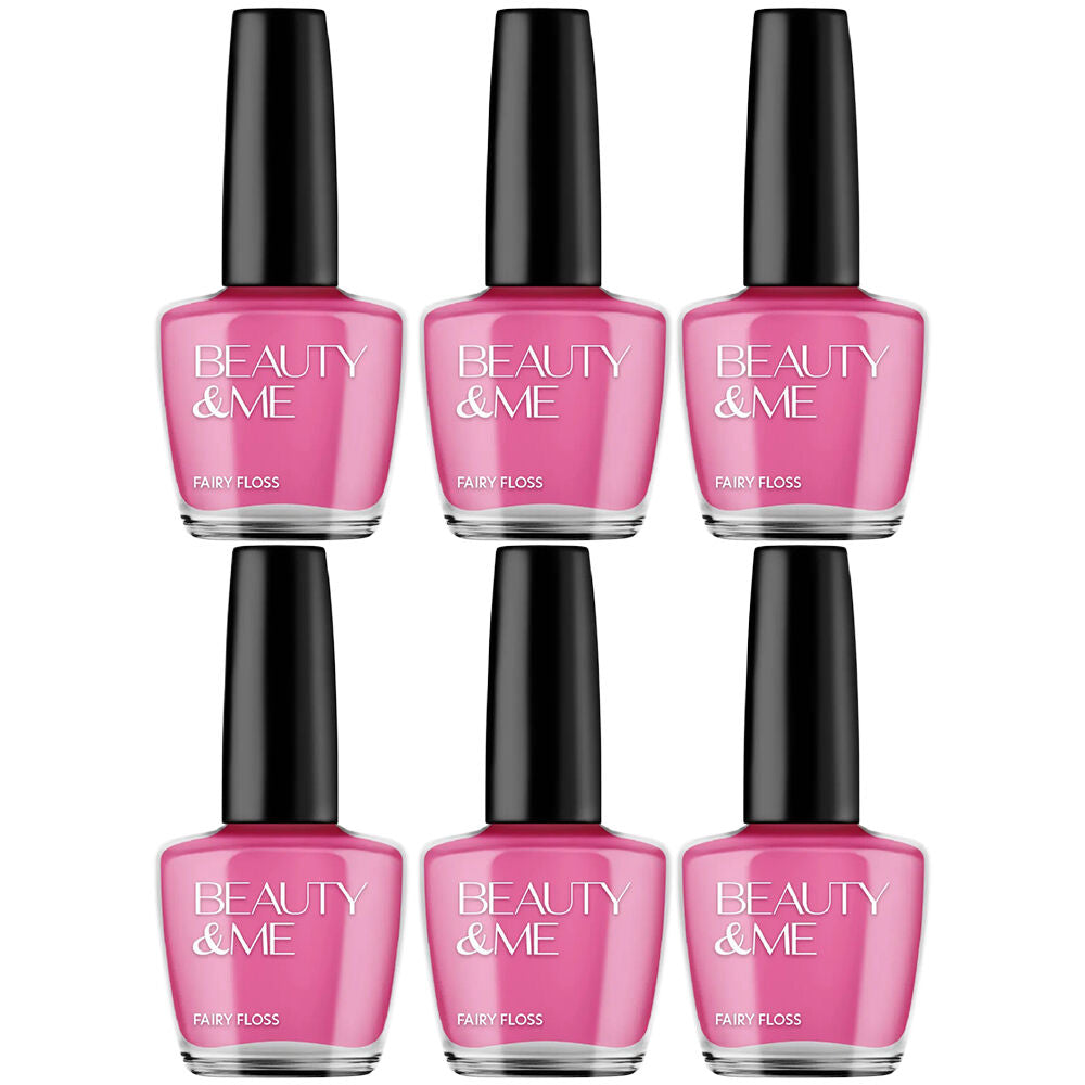 Beauty & Me Fairy Floss Vivid Pink Nail Polish 6 Pack Gloss 12ml Each