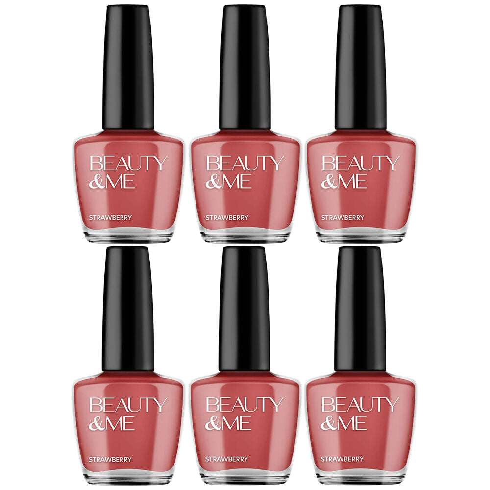 Beauty & Me Strawberry Red Nail Polish 6 Pack 12ml Quick Dry Gloss Finish