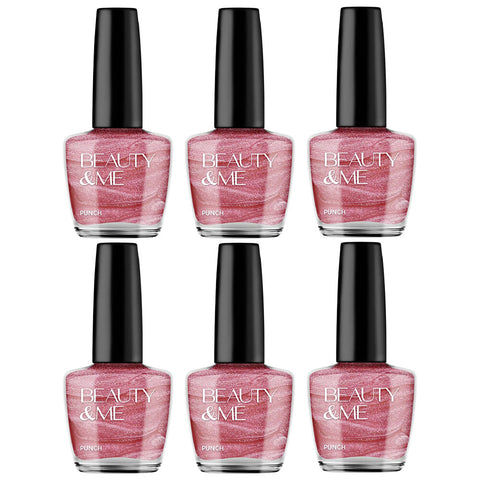 Beauty & Me Punch Light Pink Metallic Nail Polish Duo 6 Pack Quick Dry