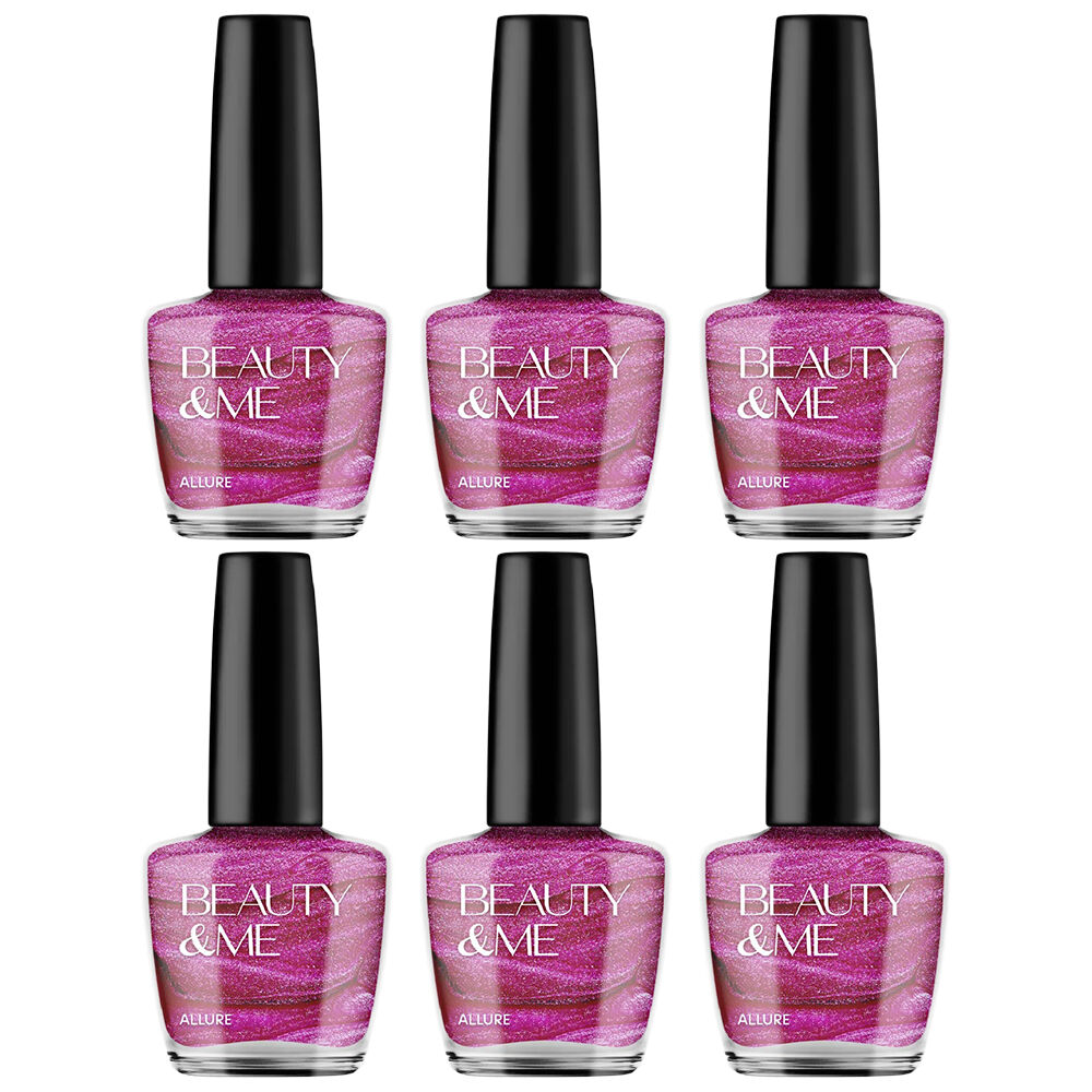 Beauty & Me Allure Mid Pink Metallic Nail Polish Duo 6 Pack Quick Dry