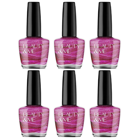 Beauty & Me Allure Mid Pink Metallic Nail Polish Duo 6 Pack Quick Dry