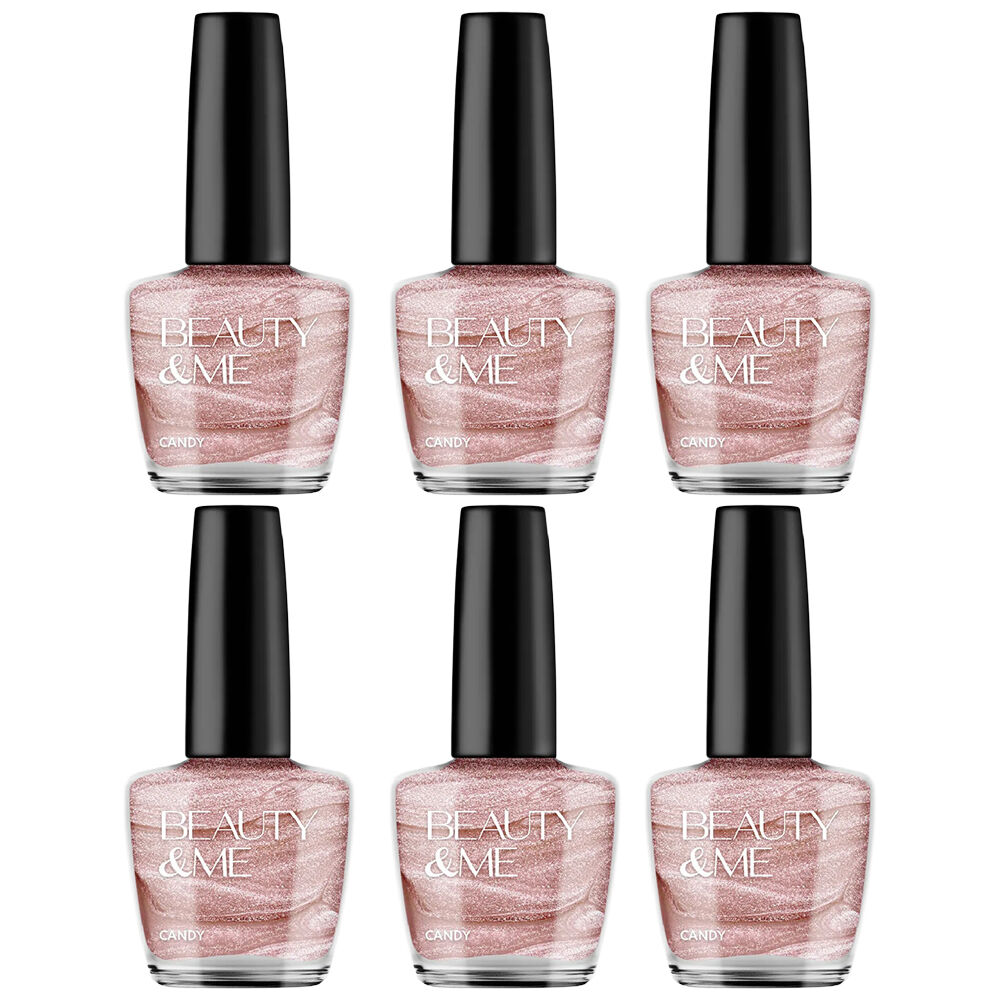 Beauty & Me Candy Metallic Light Pink Nail Polish Duo 6 Pack Quick Dry