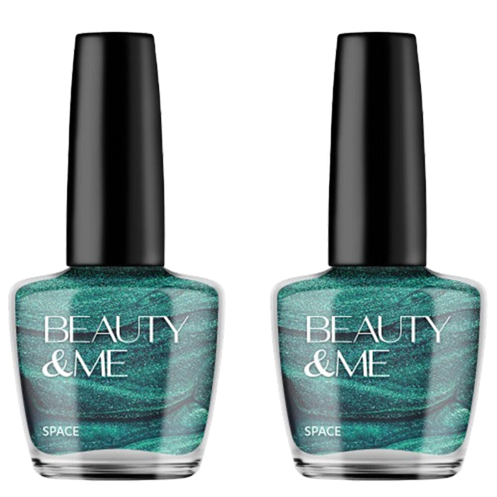 Beauty & Me Space Two Tone Metallic Mid Green Nail Polish Duo 2x12ml