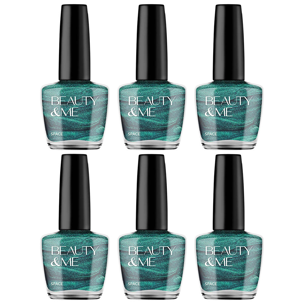 Beauty & Me Space Mid Green Metallic Nail Polish Duo Set 6 Pack 12ml Each